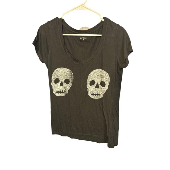 Express Black Skull Print T-Shirt S - Picture 1 of 4
